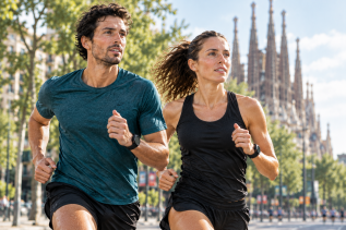 Corredores bajo las torres de Barcelona